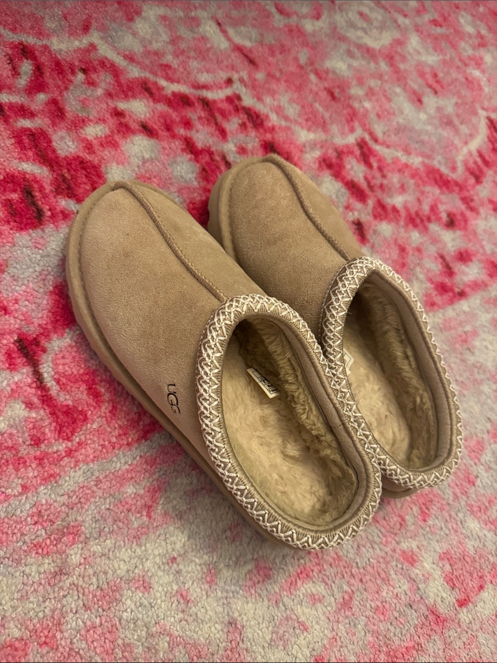 UGG Tan Suede Cozy Shearling Slip-On Slippers
